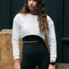 Trendyol Ecru Super Crop Fleece Knitted Sports Sweatshirt