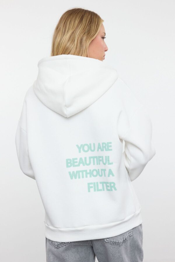 Trendyol Ecru Thick Inside Fleece Back Printed Oversize/Wide Fit Knitted Sweatshirt Trendyol Ecru Thick Inside Fleece Back Printed Oversize/Wide Fit Knitted Sweatshirt
