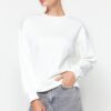 Trendyol Ecru Thick Inside Fleece Regular/Normal Pattern Crew Neck Basic Knitted Sweatshirt