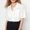 Trendyol Ecru Utility Pocket Detailed Crop Regular Normal Fit Woven Shirt
