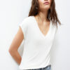 Trendyol Ecru Viscose/Soft Fabric Fitted/Fitted Moon Sleeve V Neck Flexible Knitted Blouse