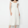 Trendyol Ecru Waist Opening Chiffon Lined Midi Woven Dress