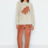 Trendyol Ecru Wellsoft Teddy Bear Winter Knitted Pajama Set