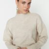 Trendyol Ecru Wide Fit Soft Textured Basic Knitwear Sweater