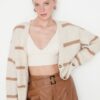 Trendyol Ecru Wide Fit Soft Textured Striped Knitwear Cardigan