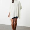 Trendyol Ecru Wide Pattern Stand Collar Knitwear Sweater