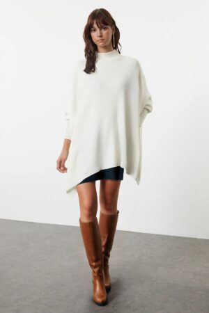 Trendyol Ecru Wide Pattern Stand Collar Knitwear Sweater