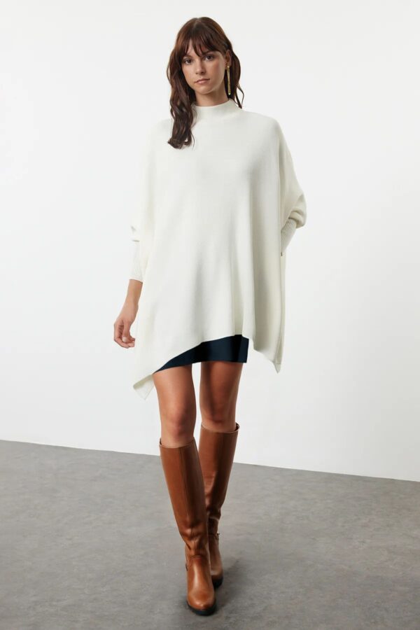 Trendyol Ecru Wide Pattern Stand Collar Knitwear Sweater