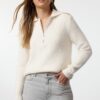 Trendyol Ecru Wool Wide Pattern Turn-down Collar Zippered Knitwear Sweater