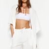 Trendyol Ecru Woven Kimono Trouser Beach Set