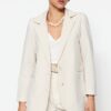 Trendyol Ecru Woven Linen Look Lined Blazer Jacket