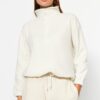Trendyol Ecru Zipper Detailed Fleece Knitted Sweatshirt