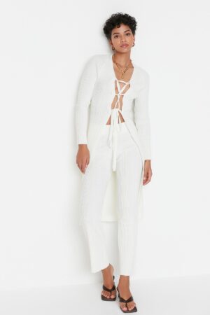 Trendyol Ecru fűző Részletes nadrág-Ccardigan kötöttáru felső-felső szett