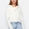Trendyol Ecru kapucnis Boucle kötöttáru Cardigan