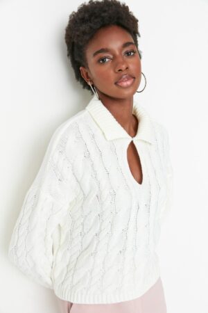 Trendyol Ecru kötött részletes kötöttáru pulóver