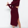 Trendyol Elegant Evening Dress with Burgundy Window / Cut Out Detail