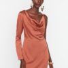 Trendyol Elegant Evening Dress with Cinnamon Satin Shoulder Detail