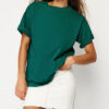 Trendyol Emerald Green 100% Cotton Crew Neck Oversize/Wide Pattern Knitted T-Shirt