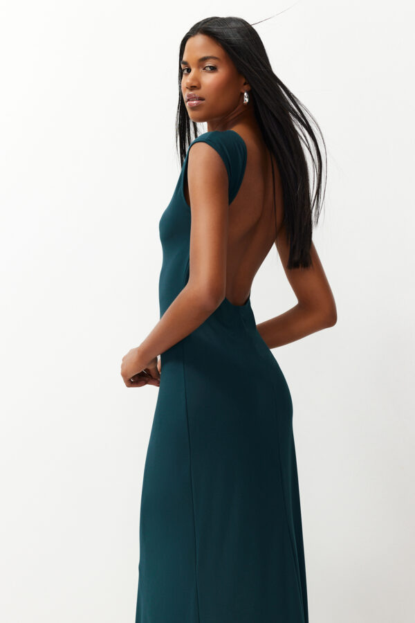 Trendyol Emerald Green Backless Fitted Maxi Knitted Maxi Flexible Pencil Dress