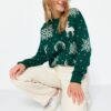 Trendyol Emerald Green Christmas Theme Jacquard Knitwear Sweater