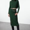 Trendyol Emerald Green Crop Pencil Skirt Knitwear Top-Bottom Set