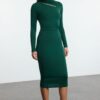 Trendyol Emerald Green Cut Out Detailed Fitted Midi Stretchy Knitted Dress