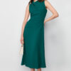 Trendyol Emerald Green Degaje Collar Skirt Cut Detail Midi Woven Dress