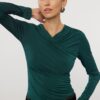 Trendyol Emerald Green Drape Detailed Fitted Long Sleeve Stretchy Knitted Blouse