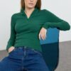 Trendyol Emerald Green Fitted/Fits the Body Zipper Collar Flexible Knitted Blouse