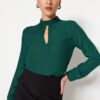 Trendyol Emerald Green High Collar Woven Blouse