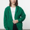 Trendyol Emerald Green Hooded Oversize/Wide Fit Zippered Inside Fleece Knitted Sweatshirt