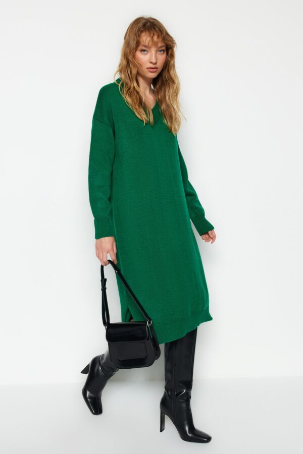 Trendyol Emerald Green Maxi Knitwear Wide Pattern Dress