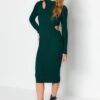 Trendyol Emerald Green Midi kötöttáru Fit Window/Cut Out High Neck ruha