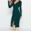 Trendyol Emerald Green Midi kötöttáru póló nyakú ruha