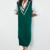 Trendyol Emerald Green Mini Knitwear Color Block Dress