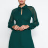 Trendyol Emerald Green Mini nyitott derékgomb részletesen kidolgozott sifon szőtt ruha