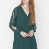 Trendyol Emerald Green Mini sifon bélelt szőtt ruha