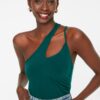 Trendyol Emerald Green One Shoulder Draped Fitted Stretchy Knitted Blouse