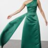 Trendyol Emerald Green One Shoulder Woven Satin Evening Dress & Graduation Dress