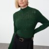 Trendyol Emerald Green Openwork/Hole Knitwear Sweater