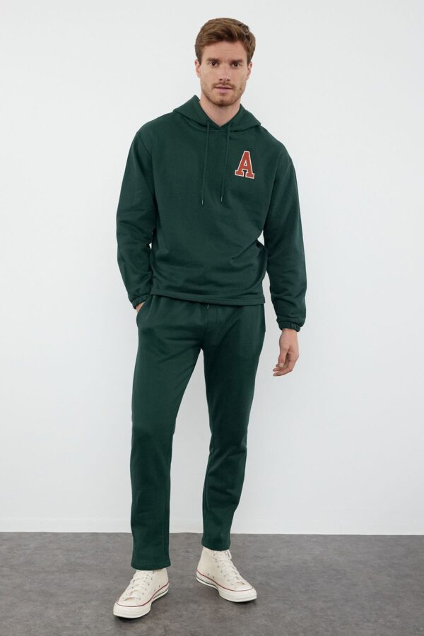 Trendyol Emerald Green Oversize/Wide Cut Hooded Letter Embroidered Tracksuit