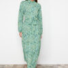 Trendyol Emerald Green Patterned Belted Stand Collar Lined Chiffon Woven Dress
