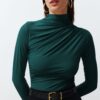 Trendyol Emerald Green Pleated Square Neck Body-Smoothing Flexible Knitted Blouse