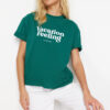 Trendyol Emerald Green Printed Premium 100% Cotton Relaxed/Comfortable Fit Knitted T-Shirt