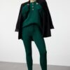 Trendyol Emerald Green Ribbed Wide Pattern Knitwear Bottom-Top Set
