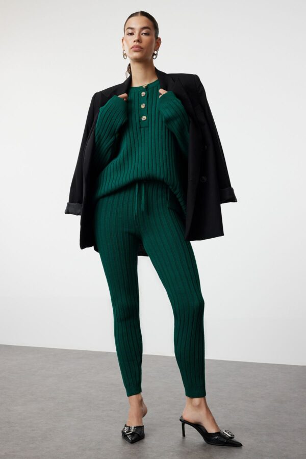 Trendyol Emerald Green Ribbed Wide Pattern Knitwear Bottom-Top Set