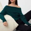 Trendyol Emerald Green Soft Textured Carmen Collar Knitwear Sweater