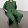 Trendyol Emerald Green Textured/Red Buttoned Relaxed/Comfortable Fit Knitted Bottom-Top Set