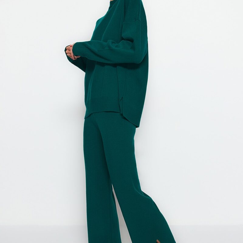 Trendyol Emerald Green Wide Pattern Knitwear Bottom-Top Set
