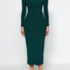 Trendyol Emerald Green álló gallér felszerelt/elhelyezett Maxi sztreccs kötött ruha